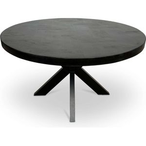 Combi Meubels - Eettafel - 130cm x 130cm - Mangohout - Visgraat - Rond - Zwart - Kruispoot