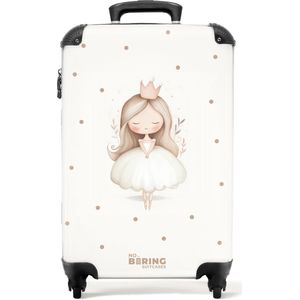 NoBoringSuitcases.com® - Kinderkoffer meisje - Kindertrolley meisjes - Ballerina prinses tussen beige stippen - Handbagage koffer lichtgewicht - Reiskoffer trolley kinderen - Rolkoffer met wieltjes - Past binnen 55x40x20 en 55x35x25