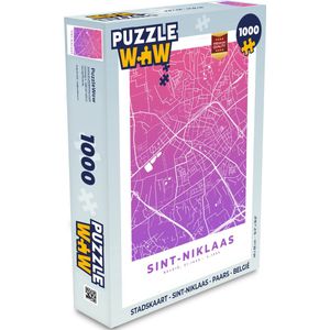 Puzzel Stadskaart - Sint-Niklaas - Paars - België - Legpuzzel - Puzzel 1000 stukjes volwassenen - Plattegrond