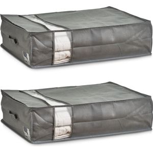 Zeller dekbed/kussen opberghoezen - 2x - grijs met venster - 50 x 70 x 20 cm - Opberghoes - Beschermhoes - Dekentas - Kussentas
