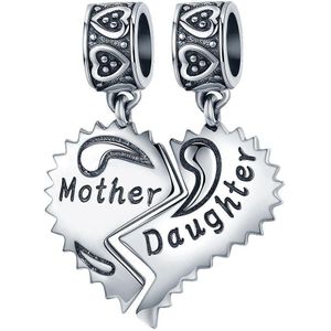 hart moeder dochter dangle bedel | mother daughter double bead | Zilverana | geschikt voor alle bekende merken | 925 zilver
