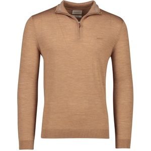 Gant trui bruin effen merinowol half zip