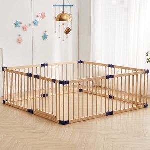 Lucellia® Prime Wood Grondbox Baby - Inklapbare Speelbox - Kinderbox Hout - Playpen Kruipbox- Babypark - Babybox - Inklapbare Houten Speelbox met Slim Kliksysteem en Zuignappen - 172x172x65 CM - Blauwe Connectoren