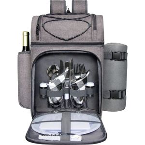 Picknickmand rugzak voor 2 personen met 2 geïsoleerd koelcompartiment, wijnhouder, fleece deken, bestekset, perfect voor strand, wandelen, kamperen, barbecues, familie of huwelijksgeschenken