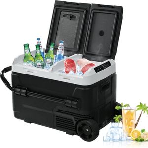 ED40 - Draagbare compressorkoeler, 42 liter, dubbele zone met onafhankelijke temperatuurregeling, APP-bediening, 12/24 V DC en 100-240 V AC voor buiten, voertuig, kamperen, reizen.