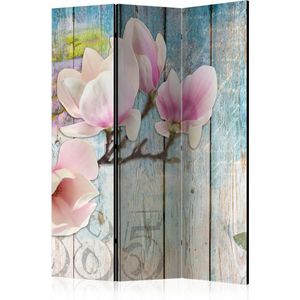 Kamerscherm - Scheidingswand - Vouwscherm - Pink Flowers on Wood [Room Dividers] 135x172 - Artgeist Vouwscherm