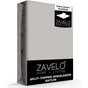 Zavelo Splittopper Hoeslaken Satijn Grijs - Lits-jumeaux (180x220 cm) - 100% Katoensatijn - Soepel & Zacht - Perfecte Pasvorm
