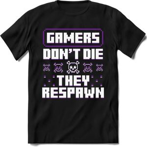 Gamers don't die pixel T-shirt | Paars | Gaming kleding | Grappig game verjaardag cadeau shirt Heren – Dames – Unisex | - Zwart - XXL