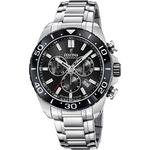 Festina F20042/4 Heren Horloge - Chronograaf - Mineraalglas - Roestvrijstaal/Staal - Zilverkleurig - Ø 44 mm - Quartz - Vouw/Vlindersluiting