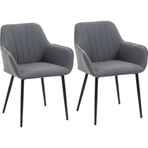 HOMCOM 2 eetkamerstoelen eetstoelen met rugleuning en armleuningen linnen 835-290