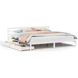 vidaXL - Bedframe - zonder - matras - massief - grenenhout - wit - 200x200 - cm