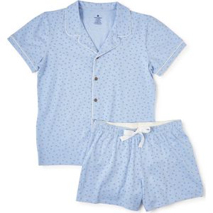 Little Label - klassieke zomer pyjama - blauw stippen - bio katoen - XS/34