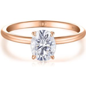 Mystique - 14k Roségouden Ovale Solitaire Moissanite Ring met Hidden Halo | Wedfit - 0.9 karaat