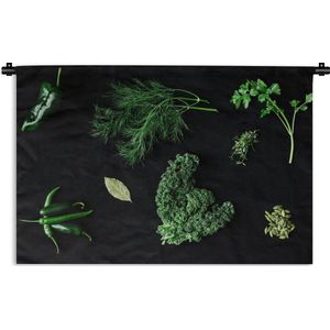 Wandkleed Kruiden en Specerijen - Specerijen en kruiden op zwarte achtergrond Wandkleed katoen 60x40 cm - Wandtapijt met foto