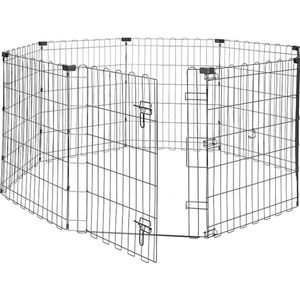 Opvouwbare achthoekige metalen puppyren, zwart, 152 x 152 x 91 cm, meerdere standen/vormen, enkele deur, hondenren, hondenkennel, konijnenren, bench