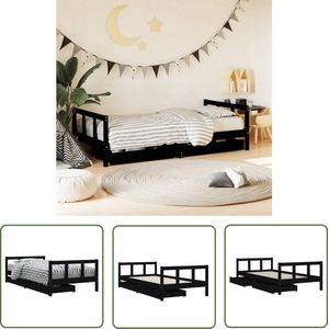 The Living Store Kinderbedframe met lades 90x190 cm massief grenenhout zwart - Kinderbed Frame - Houten Bed - Kids Bed - Grenenhouten Bed - Kindermeubel