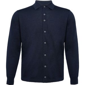 R2 Amsterdam Knitted Pull Shirt Merino Navy - Maat M - Heren - Overhemden Casual