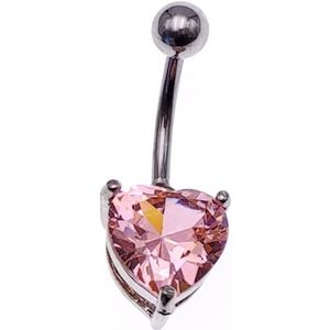 Navel Piercing - Roze Diamand Zilver