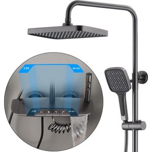 Hoogte verstelbaar thermostaat douchesysteem grijs-regendoucheset 310 x 200 mm-baduitloop-handdouche-bidet regendouche zonder kraan