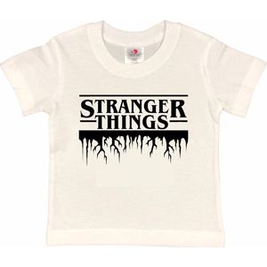 STRANGER THINGS T-shirt Wit met Zwarte Opdruk (maat 134/140)