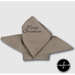 Sagaform linnen tafellaken en servetten, beige bedrukt met MERRY CHRISTMAS