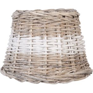 HAES DECO - Rotan Lampenkap - Natural Cosy - beige rotan gevlochten met witte band - formaat Ø 20x15 cm, voor Fitting E27 - Tafellamp, Hanglamp