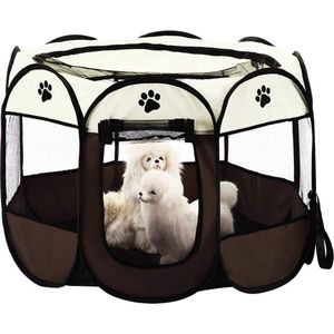 JDBOS ® Opvouwbare bench / puppyren voor honden, reisbench - ⌀ 72 cm - H 45 cm  - puppytent bruin/wit