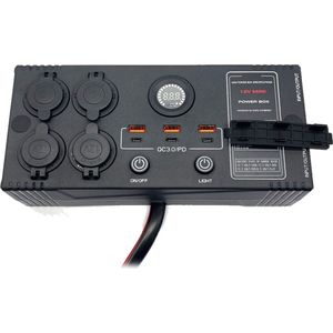 Mini Elektra Control Box- 12V - 4x 12V aansluitingen - 3x USB 3,1A 3x USB-C 3.1A - 1x Voltmeter - Zwart - Voor Auto, Boot, Camper