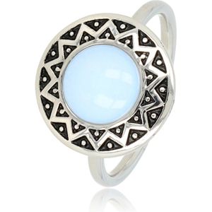 My Bendel Vintage zilverkleurige ring met White Quartz - Vintage ring zilverkleurig met White Quartz steen - Met luxe cadeauverpakking