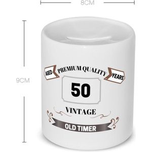 Akyol - 50 vintage old timer Spaarpot - 49+1 - mensen die 50 zijn geworden - 50 jaar sarah en abraham cadeau - jubileum man en vrouw - mok met opdruk - verjaardagsmok - grappige tekst mok - jarig - verjaardag - 350 ML inhoud