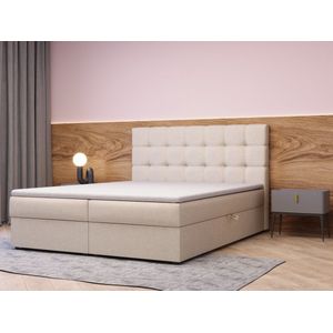 InspireME - Boxspring Bed 05 - Luxe en Comfort - Inclusief Topmatras - Verkrijgbaar in Meerdere Maten - Boxspringbed 05 (Beige - Hugo 01, 180x200 cm)