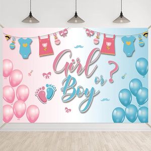 Roze en blauw geslacht onthullen achtergrond banner jongen of meisje achtergrond banner geslacht onthullen feest decoratie ballon voetafdruk zwangerschap aankondiging achtergrond voor baby shower