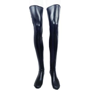 BamBella® - Hoge Kousen - Onesize - Zwart Shiny Wetlook - Sexy Kniekousen van Super Glans Dames sokken