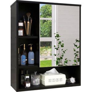 Goodivery ® - Badkamer spiegelkast - Badkamer spiegelkast wandmontage - Ruimtebesparend medicijnkastje - 16D x 55.4W x 61.2H cm - Zwart