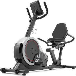 Hop-Sport Ligergometer HS-060L - Stabiele Lighometrainer met Verstelbare Weerstand, Comfortabele Zitting, Handpulssensoren, 15 kg Vliegwiel, 8 Niveaus van Magnetische Weerstand, voor Senioren en Thuisgebruik, Maximaal Gebruikersgewicht 130 kg, Zilver