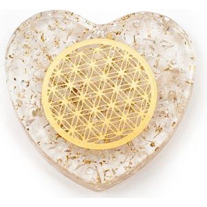 Orgoniet Hart Bergkristal met Koperen Flower of Life