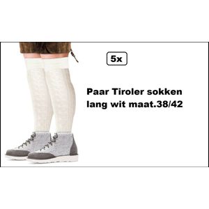5x Paar Tiroler sokken lang wit mt.38-42 - tirol oktoberfest apres ski winter feest thema party lederhose kousen festival