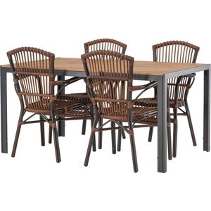 Break tuinmeubelset tafel 90x150cm naturel, 4 stoelen Galera bruin.
