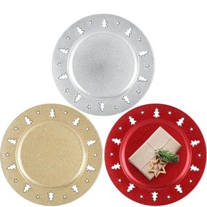 3 x Glitter Plaats Borden met Motief Rand, Herbruikbare Schotels als Tafeldecoratie, Decoratieve Borden, Diameter 33 cm (03 Stuks, 3 Kleuren, Spar)