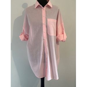 Oversized shirt dress bright pink - Hemdjurk - Jurken - Kleedje - Roze - Gestreept