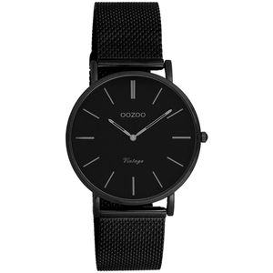 OOZOO Vintage series - Zwarte horloge met zwarte metalen mesh armband - C9934 - Ø36