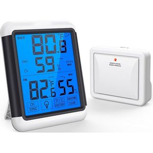 Digitale Draadloze Hygrometer Draadloze Temperatuur- en Vochtigheidsmonitor binnen met Touchscreen Backlight Weerstation, 150m bereik