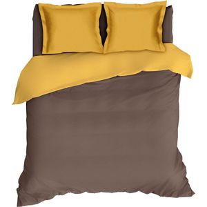 Warme Flanel Dekbedovertrek Uni Bruin/Oker | 270x200/220 | Heerlijk Zacht En Soepel | Ideaal Tegen De Kou