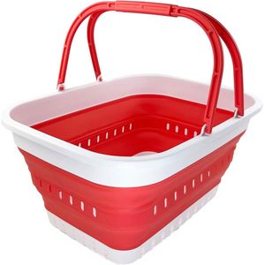 26L opvouwbare plastic wasmand met handvat - opvouwbare pop-up opbergmand met handvat (wit/koraalroze)