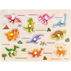 Legpuzzel Dinosaurus - Houten puzzel voor kinderen 1 jaar / 2 jaar / 3 jaar - Educatief speelgoed - Cadeau jongen / meisje - Baby / Dreumes / Peuter