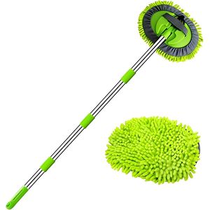 63'' Autoreinigingsborstel Mop met Lange Handvat - Autowasborstel voor Auto's, Vrachtwagens, SUV's en RV's - 2 in 1 Chenille Microvezel Reinigingsset