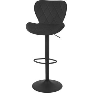 Barkruk In Hoogte Verstelbaar - 360° Draaibaar - Fluweel - Zwart - Met Rugleuning & Voetsteun - Ergonomisch Design - Voor Bar, Bistro, Keuken of Eetkamer - Stabiel & Comfortabel
