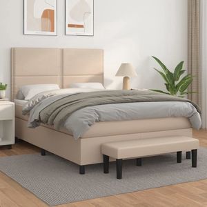 The Living Store Boxspring met matras kunstleer cappuccinokleurig 140x200 cm - Boxspringbed - Boxspring - Kapstok - Bedroom Furniture - Bruine Meubels