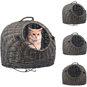 vidaXL Kattentransporter - Natuurlijk wilgenhout - 60 x 45 x 45 cm - Grijs/Zwart - Draagtas