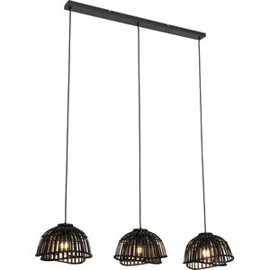 QAZQA pua - Oosterse Hanglamp eettafel voor boven de eettafel | in eetkamer - 3 lichts - L 120 cm - Zwart - Woonkamer | Slaapkamer | Keuken